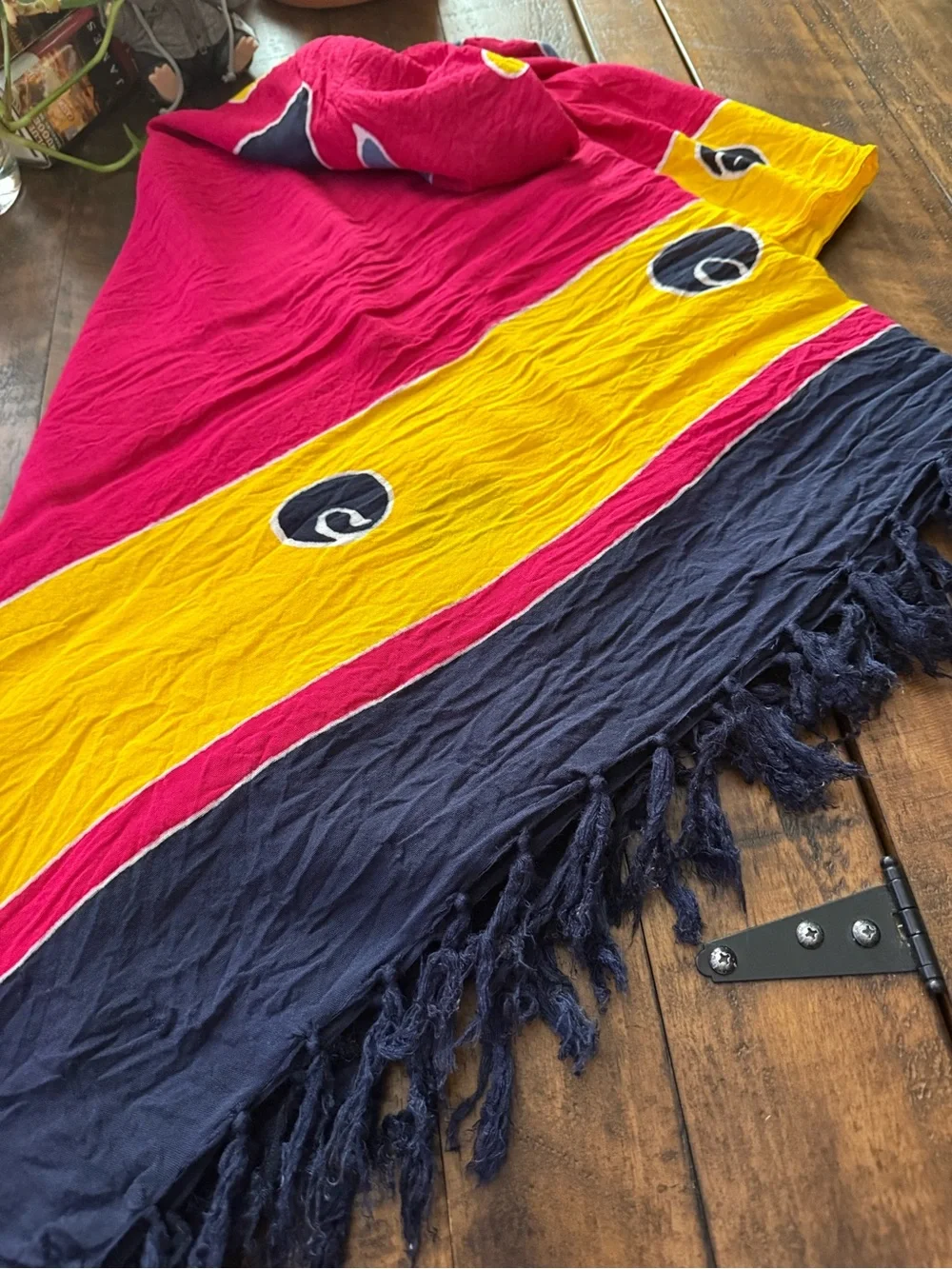 Vibrant Yellow, Pink & Navy Lightweight Patterned Scarf with Fish